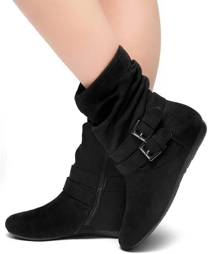 Miniatura 6 de Herstyle Lindell Botas de pantorrilla de tacón plano para mujer con cremallera lateral botines de tobillo