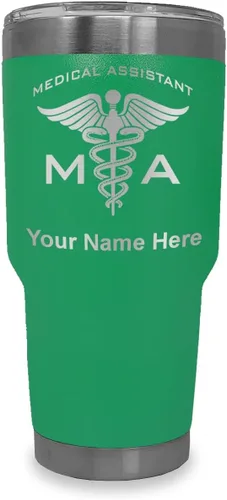 Miniatura 7 de LaserGram Taza aislada al vacío de 20 onzas, asistente médico MA, grabado personalizado incluido (rosa)