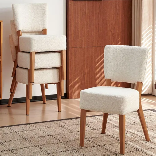 Miniatura 11 de Juego de 2 sillas de comedor tapizadas, modernas sillas de cocina apilables de tela de mediados de siglo con patas de metal de grano de madera