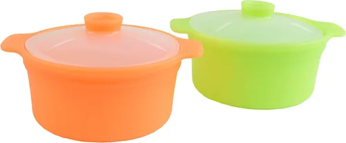 Miniatura 10 de Juego de 2 vaporizadores de silicona para microondas con asa y tapa, olla antiadherente para cocina, lavavajillas y horno hasta 482 °F, fácil
