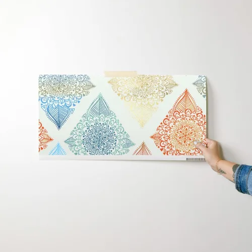 Miniatura 7 de Spoonflower Papel tapiz para despegar y pegar, diseño de diamantes bohemios, mandala de diamante bohemio, azul, mostaza, floral, papel tapiz