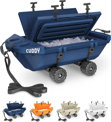 CUDDY Enfriador Rodante con Ruedas – 40 QT Enfriador Flotante Anfibio y Recipiente de Almacenamiento Seco - Naranja, Azul Marino, Tostado o Blanco
