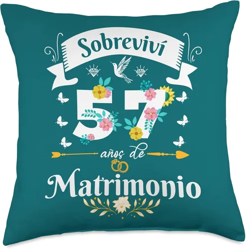 Miniatura 4 de Regalos Originales para Mujer Aniversario de Bodas Sobreviví 57 años Matrimonio Aniversario de Boda Pareja - Almohada (16 x 16 pulgadas), multicolor
