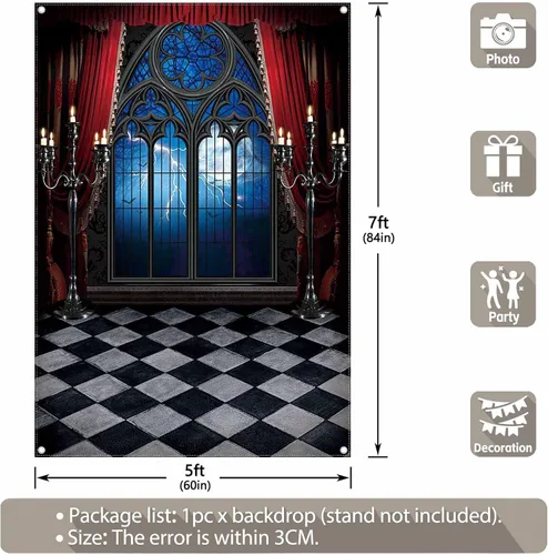 Miniatura 3 de Telón de fondo gótico de castillo medieval de vampiro de 5 x 7 pies, ventana de Halloween, luna, murciélagos, fotografía, fondo, decoración