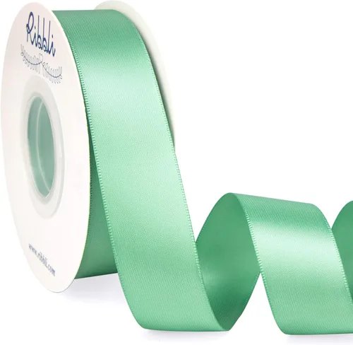 Ribbli - Cinta de satén verde salvia, de doble cara 1 pulgada x 25 yardas continuas, uso para ramo de lazos, envoltura de regalos, decoración de