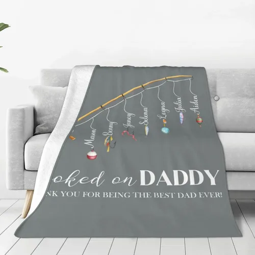 Miniatura 22 de Manta personalizada para papá con nombres de niños de 1 a 10 años, manta con texto en inglés "Thank You for Being The Best Dad Ever", para el Día