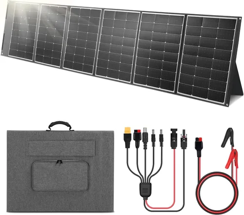 Miniatura 8 de Kit de panel solar plegable portátil de 200 W, cargador solar flexible de alta eficiencia con tasa de conversión del 24%, con soporte y controlador