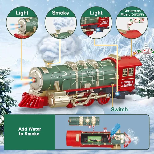 Miniatura 3 de Juego de tren eléctrico para niños de 4 a 8 años con vapor real, luces y sonidos, juego completo de tren de juguete con autos y pistas, fácil