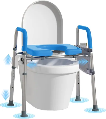 WHLICKS Elevadores de asiento de inodoro de 500 libras con asas, asiento de inodoro acolchado elevado para personas mayores, elevador de inodoro de
