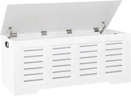 Miniatura 21 de DINZI LVJ Cofre de almacenamiento, caja de juguetes de madera de 39.4” con 2 bisagras de seguridad, banco de almacenamiento de zapatos retro