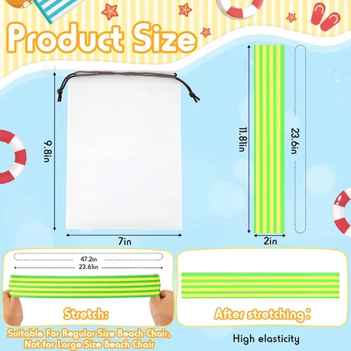 Miniatura 2 de Tessco Paquete de 12 toallas para sillas de playa, sillas de piscina y cruceros, elásticos, resistentes al viento, clips para toallas de playa