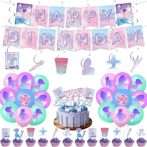Suministros de fiesta de cumpleaños decoraciones globos decoración banner patriótico abanicos de papel decoración suministro rosa niña escuela aula