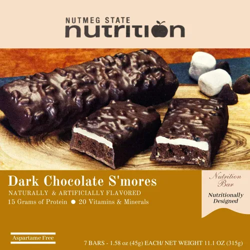 Nutmeg State Nutrition Barras altas en proteínas, 7 porciones por caja (1 caja (7 porciones), chocolate negro S'mores)