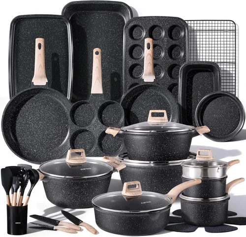 Miniatura 17 de CAROTE 10Pcs Pots and Pans Set Nonstick, Non Stick Cooking Set w/Frying Pans & Saucepans, Induction Kitchen Cookware Set Blanco