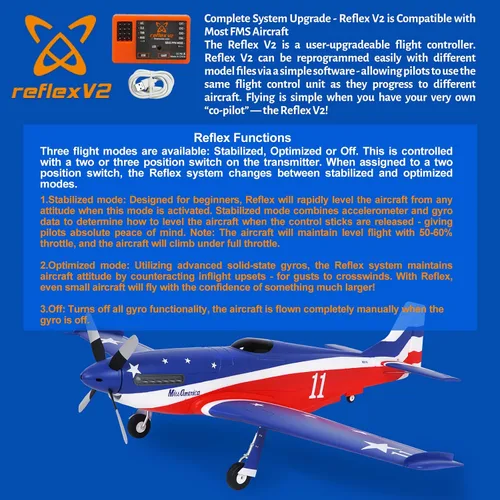 Miniatura 3 de Fms Avión a control remoto para adultos, avión de control remoto de 43.307 in P-51 MA Mustang sin reflejo V2 Hobby Rc aviones 6 canales PNP