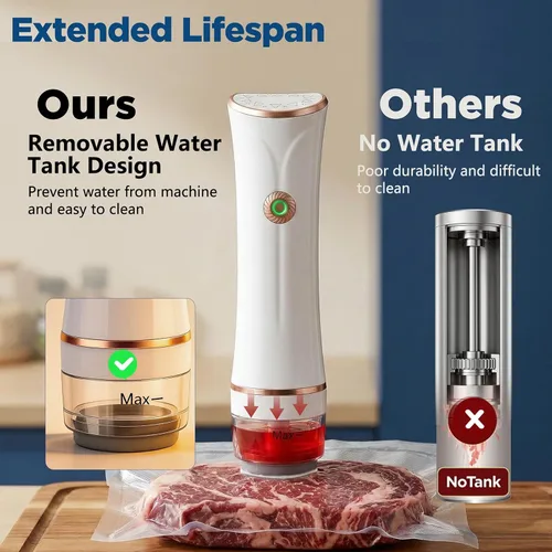 Miniatura 3 de Sellador al vacío compacto para alimentos con tanque visible, máquina selladora al vacío de mano, incluye 30 bolsas reutilizables, sella alimentos 6