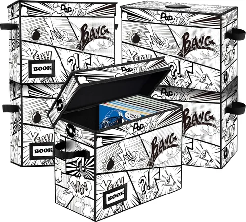 Miniatura 39 de Paquete de 2 cajas de almacenamiento para cómics, colección de 40 cm x 20 cm x 30 cm, plegable, contenedor organizador para 160-180 cómics, estante