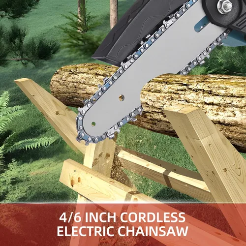Miniatura 3 de Mini motosierra eléctrica portátil de 4 pulgadas y 6 pulgadas inalámbrica con 2 cadenas, 2 baterías, tijeras de podar de mano para ramas de árboles