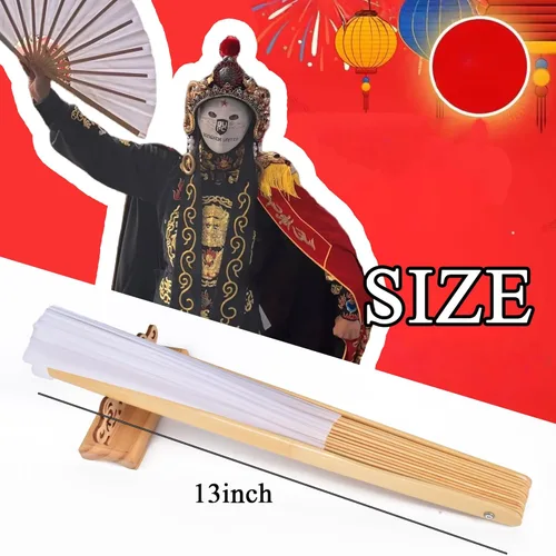 Miniatura 7 de Abanicos de mano plegables grandes de bambú para eventos, espectáculos de baile, festivales, regalo (blanco)