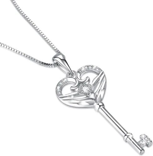 Miniatura 7 de VANLAMS Collar de alas de ángel de plata esterlina S925 para mujer, colgante de corazón de amor con llave de mariposa, regalos de cumpleaños