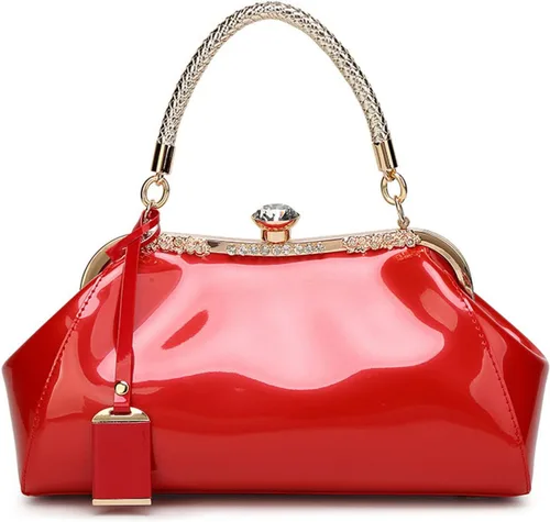YOUNXSL Bolso de mano de charol brillante para mujer, bolso de mano con asa superior, bolso de hombro de noche, bolso de boda, bolso retro