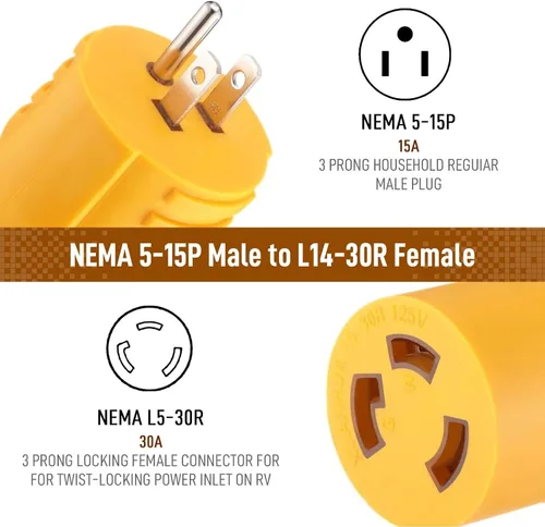 Miniatura 2 de Adaptador de corriente de 30 A a 15 A RV NEMA 5-15P a L5-30R, convertidor de bloqueo giratorio de 110 V para RV, cámper, camioneta, remolque