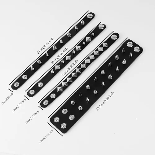 Miniatura 2 de Manfnne - Pulsera de cuero punk, gótica, con joyas de roca tachonadas de metal