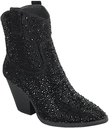Miniatura 5 de Botines cortos hasta la rodilla con tacón de bloque de diamantes de imitación para mujer