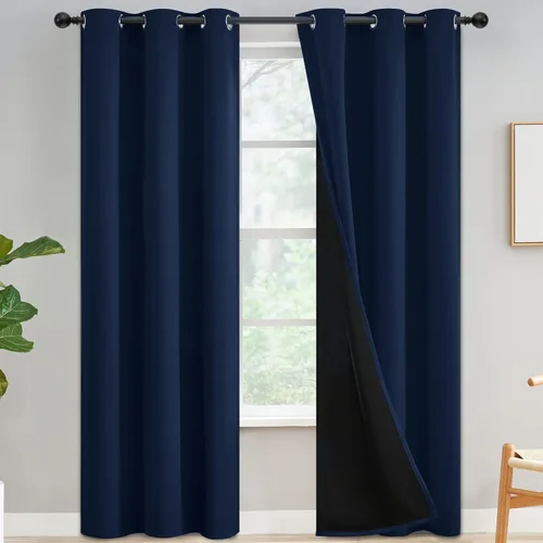 Miniatura 231 de Yakamok Cortinas negras, cortinas de ventana con aislamiento térmico y eficiencia energética para dormitorio, cortinas opacas completas y cortinas