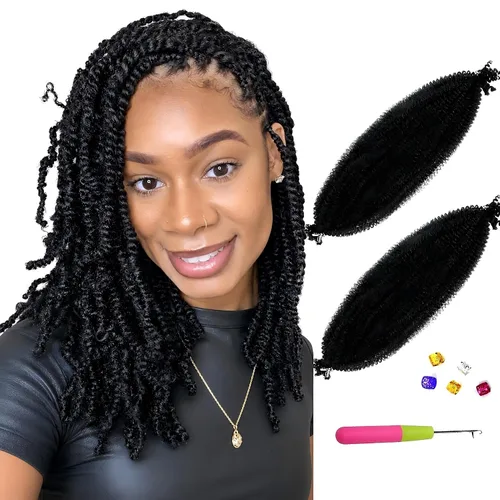 2 paquetes de cabello afro trenzado elástico de 12 pulgadas, cabello afro Spring Twist estilo Marley Twist trenzado, cabello envolvente para rastas