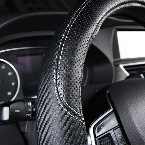 Miniatura 5 de CAR-GRAND Funda de volante de fibra de carbono, de cuero transpirable de alta calidad, protección deportiva para volante, accesorios interiores