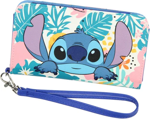 Bioworld Disney Lilo & Stitch - Cartera de pulsera con cierre a presión con bolsillo técnico y correa para la muñeca, Multi colorido, Embrague