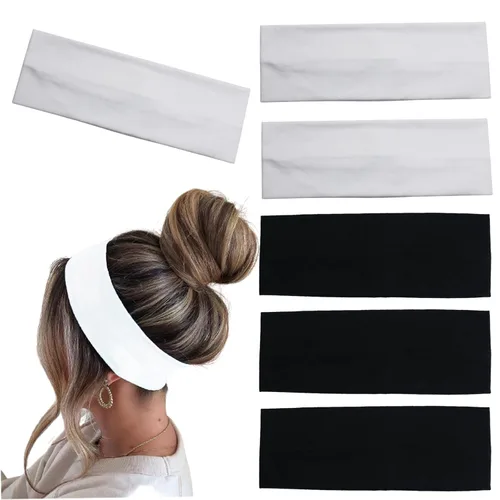 6 Piezas Diademas Negras y Blancas para Mujeres Cabello Diadema de Algodón Antideslizante Elástica Extensible Soporte Envolvente Elástico para