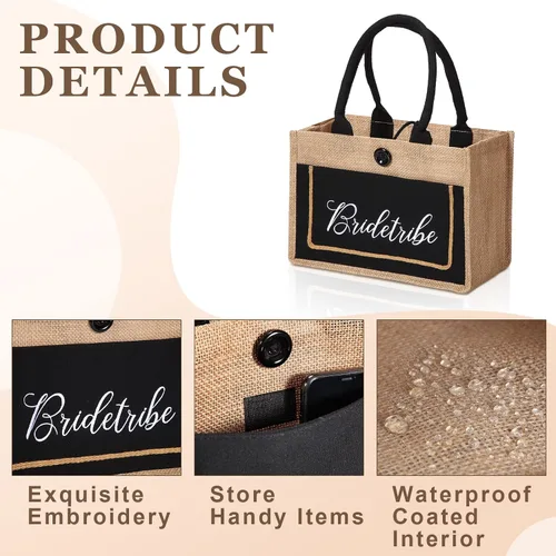 Miniatura 4 de Buryeah Paquete de 8 bolsas de mano para novia, tribu, regalo de boda, bolsa de arpillera nupcial con asas, bolsa de yute nupcial reutilizable