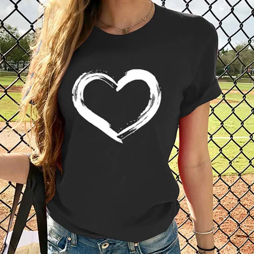 Miniatura 2 de Camisetas de manga corta con estampado de corazón para mujer, camisetas de ajuste regular, linda y divertida, ropa de regalo 2023