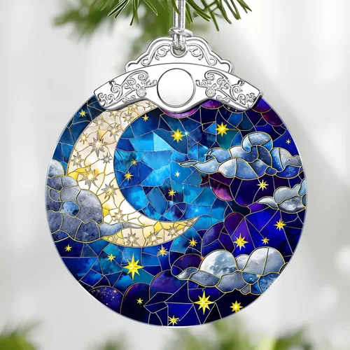 Miniatura 11 de Adorno de Vidrio Manchado de Puesta de Sol en la Playa, Adorno Navideño – Decoración de Árbol de Navidad, Decoración Festiva, Relleno de Calceti