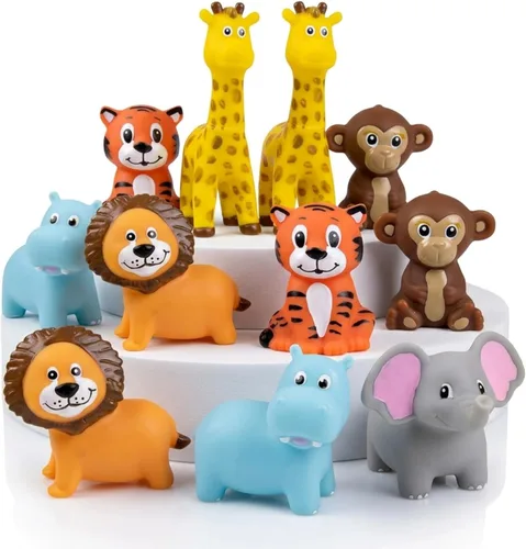 ArtCreativity Juguetes de vinilo de animales del zoológico (paquete de 12) – Juguetes exprimibles surtidos figuras de animales de safari – Recuerdos