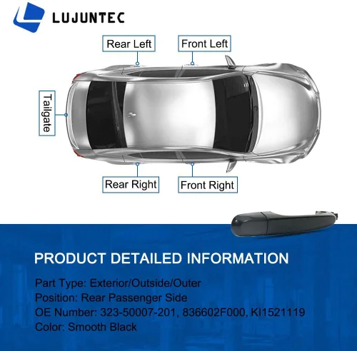 Miniatura 2 de LUJUNTEC Reemplazo de la manija exterior de la puerta del lado del pasajero trasero para 2005-2010 para Kia para Sportage Negro