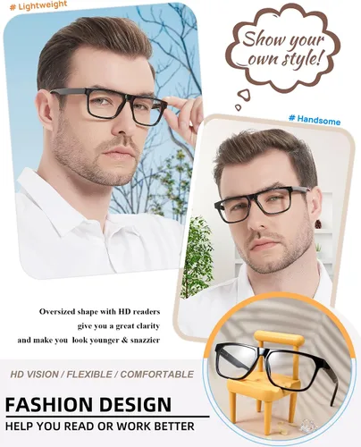 Miniatura 2 de MARE AZZURO Gafas de lectura grandes retro para hombre, lectores ligeros 1.0 1.25 1.5 1.75 2.0 2.25 2.5 2.75 3.0 3.5 4.0 5.0 6.0