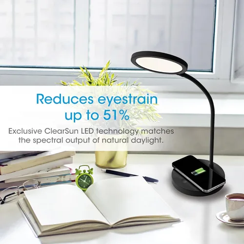 Miniatura 3 de OttLite Good Housekeeping - Lámpara de escritorio LED circular con carga inalámbrica, diseñada para reducir la fatiga ocular, lámpara de escritorio