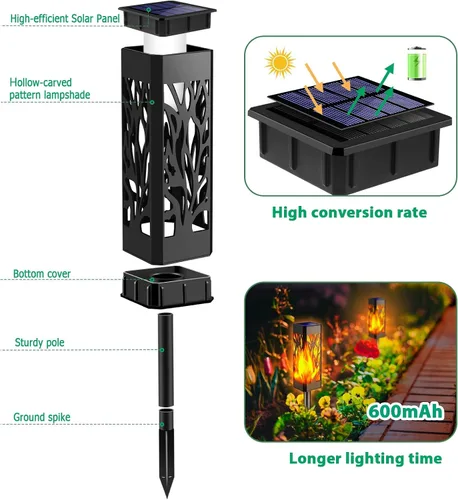Miniatura 3 de TomCare Luces de camino con llamas parpadeantes alimentadas por energía solar decorativa para jardín, impermeable, iluminación de paisaje al aire