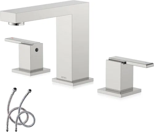 Miniatura 15 de KENES Grifo de Baño Extendido Negro Mate de Dos Manijas, Grifos de Lavabo de Baño Negro de 3 Orificios, 8 Pulgadas, Grifo de Tocador de Baño de 3