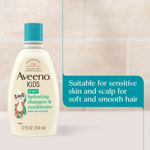 Miniatura 5 de Aveeno Kids Champú y acondicionador hidratante 2 en 1, limpia, acondiciona y desenreda suavemente el cabello de los niños, formulado con extracto