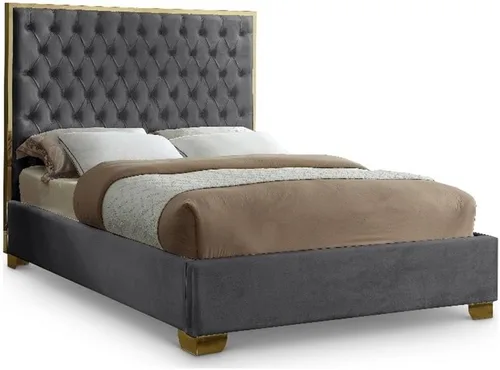 Miniatura 15 de Meridian Furniture Colección Lana Modern Cama tapizada de terciopelo contemporáneo con acolchado profundo detallado y patas doradas, tamaño Verde