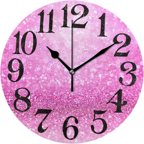 Miniatura 15 de Naanle Reloj de pared acrílico con estampado de purpurina rosa brillante, diseño de princesa para niña, redondo, cuadrado, diamante, pintura al