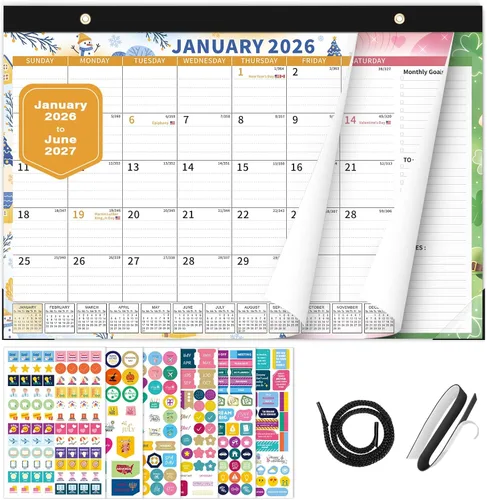 Ospelelf Calendario de escritorio 2026-2027, calendario magnético para refrigerador, 12 x 17 pulgadas, calendario de pared de 18 meses, uso de enero