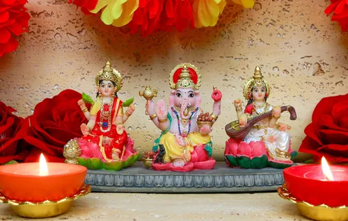 Miniatura 6 de BangBangDa Estatua hindú de Ganesh Lakshmi Saraswati – 3.9 pulgadas de alto Dios indio Lakshmi Ganesha Saraswati Estatuilla de ídolo hindú Diwali