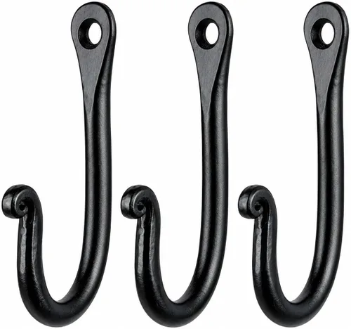 Juego de 5 ganchos en J de hierro forjado – Gancho individual resistente montado en la pared para abrigos, sombreros, toallas y utensilios de cocina