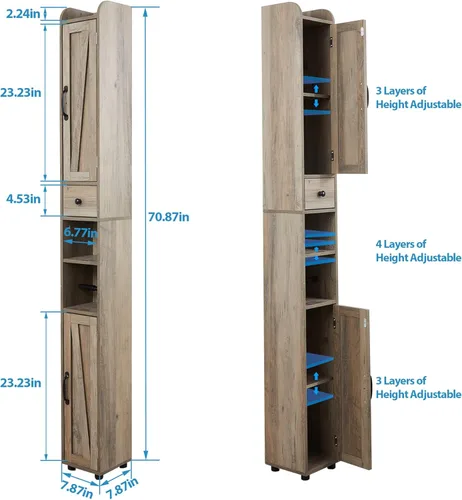 Miniatura 2 de Armario de baño con estante ajustable, armario de almacenamiento para espacio pequeño, armario de almacenamiento alto con barra de papel higiénico