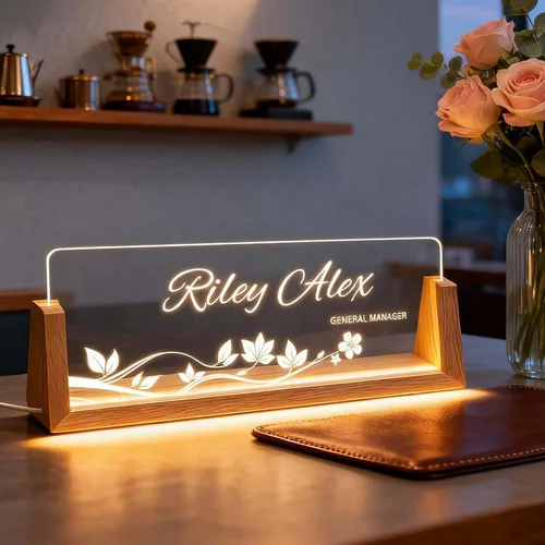 Miniatura 2 de Placa de identificación personalizada con luz para escritorio, letrero de oficina personalizado para empleados profesionales, regalos